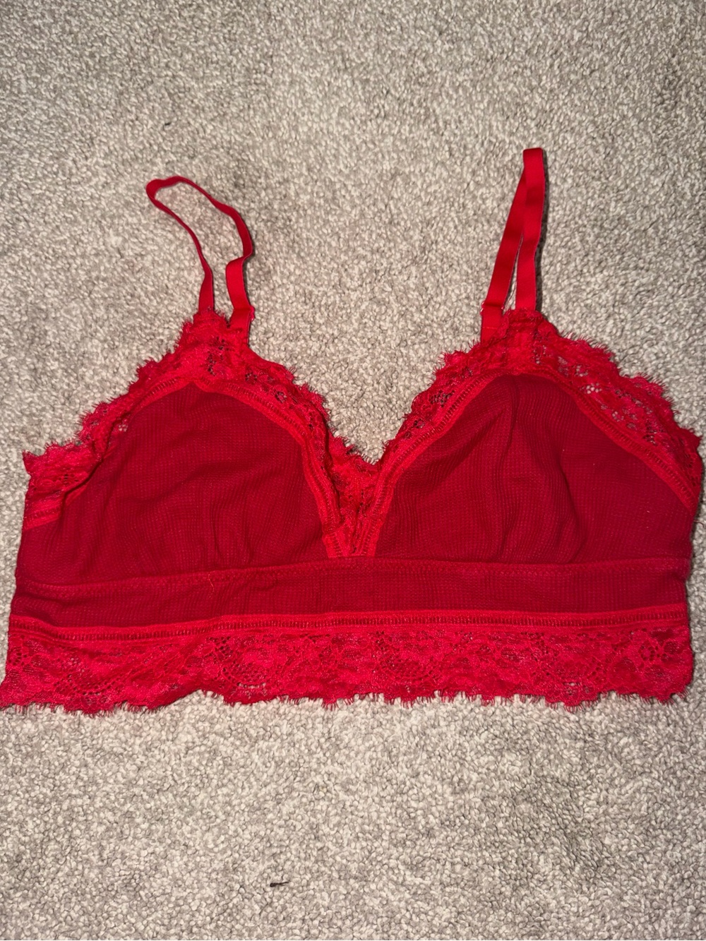 aerie Red Lace Bralette with Scalloped Trim